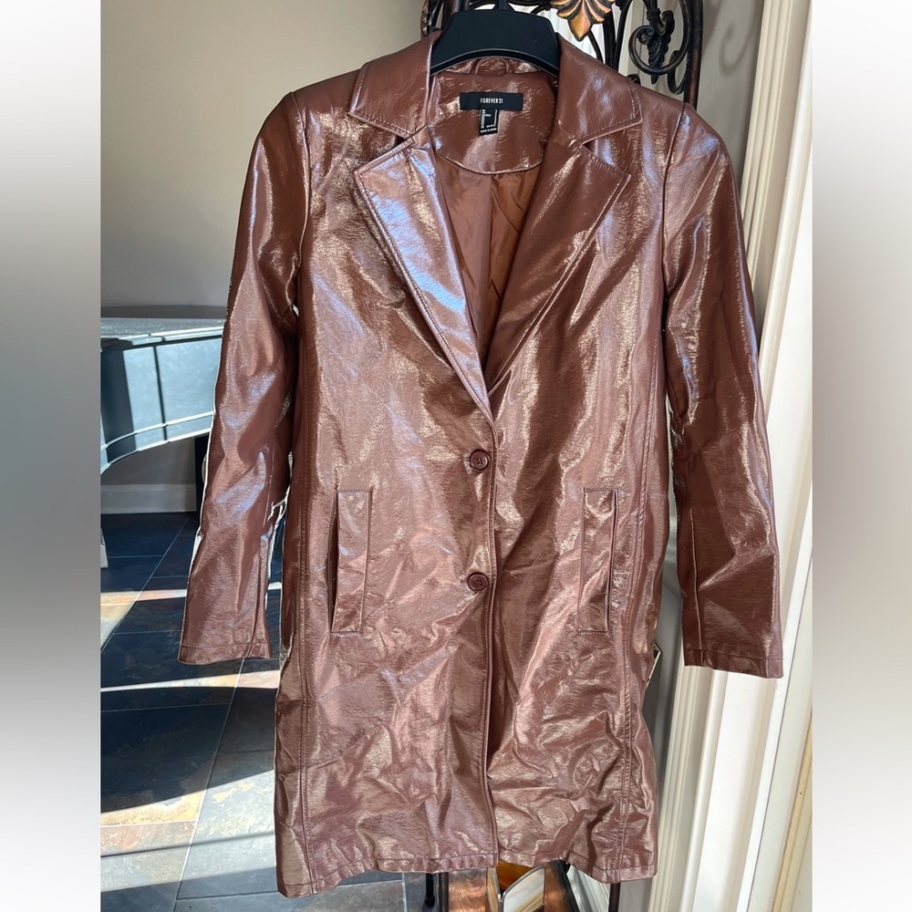 Forever 21 Patent Vegan Leather Trench Coat-Sz.S